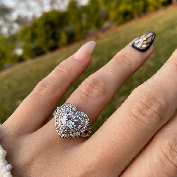 925 Silver Ring Heart Shaped Sapphire WeddingRing - Picture 9 of 15